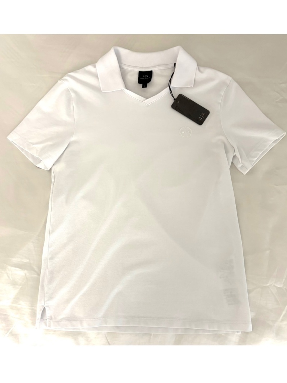ARMANI EXCHANGE AX V-neck Polo in White (Sz: Small) NEW MSRP $120